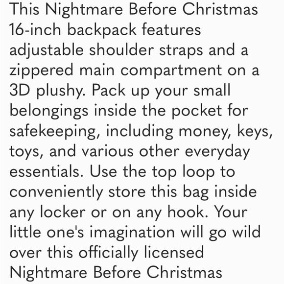 🖤BEST SELLER 20" The Nightmare Before Christmas Jack Plush Large Backpack NWT - Picture 3 of 7